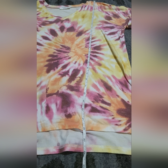 Zenana Yellow and Pink Tie-dye Tee sz S - Picture 7 of 7